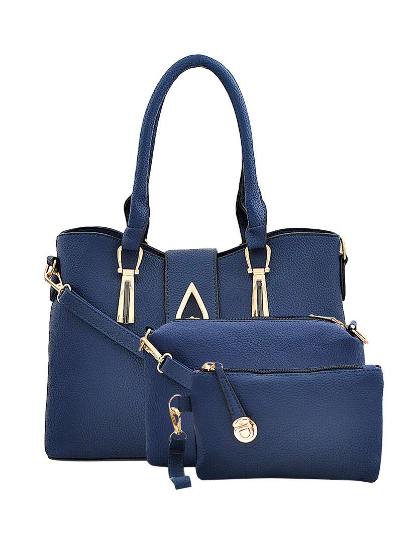 blue leatherette handbag , sling bag and pouch combo