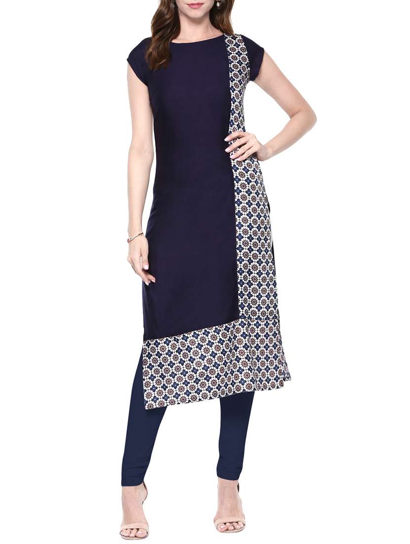 blue rayon printed straight kurta