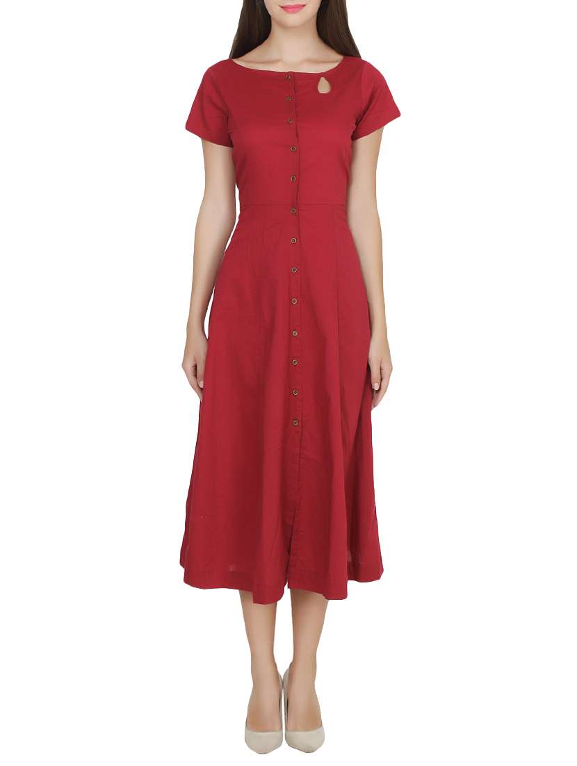 maroon cotton aline dress