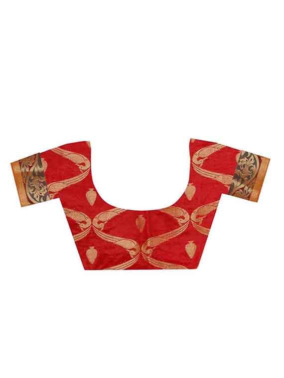 white and red kanjivaram silk saree with blouse - 13885503 - Standard Image - 2