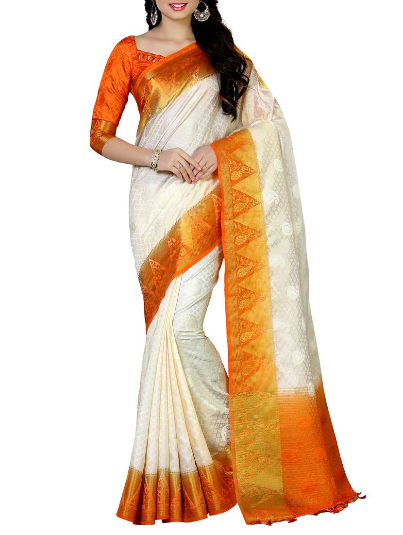 white kanjivaram art silk saree