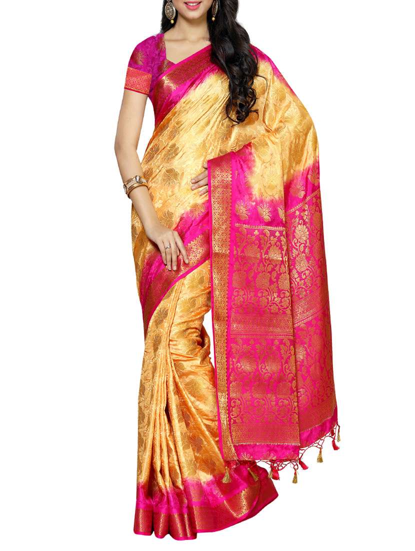 yellow kanjivaram silk  saree