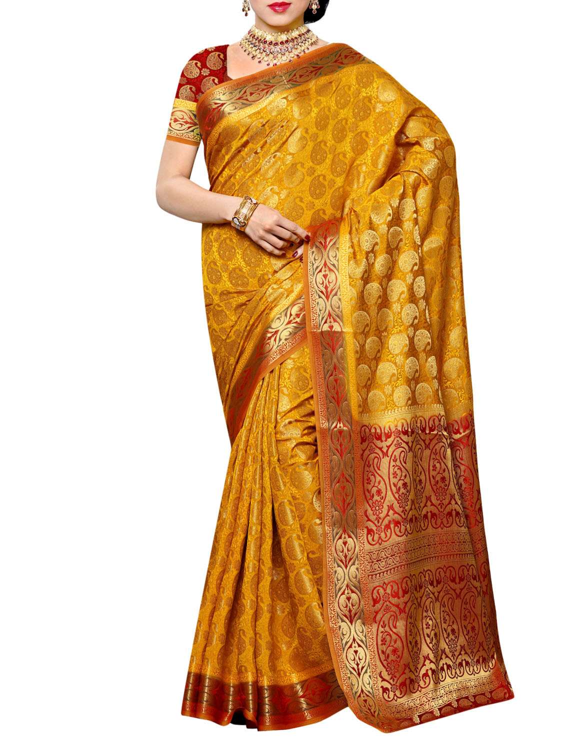 gold silk kanjivaram saree with blouse