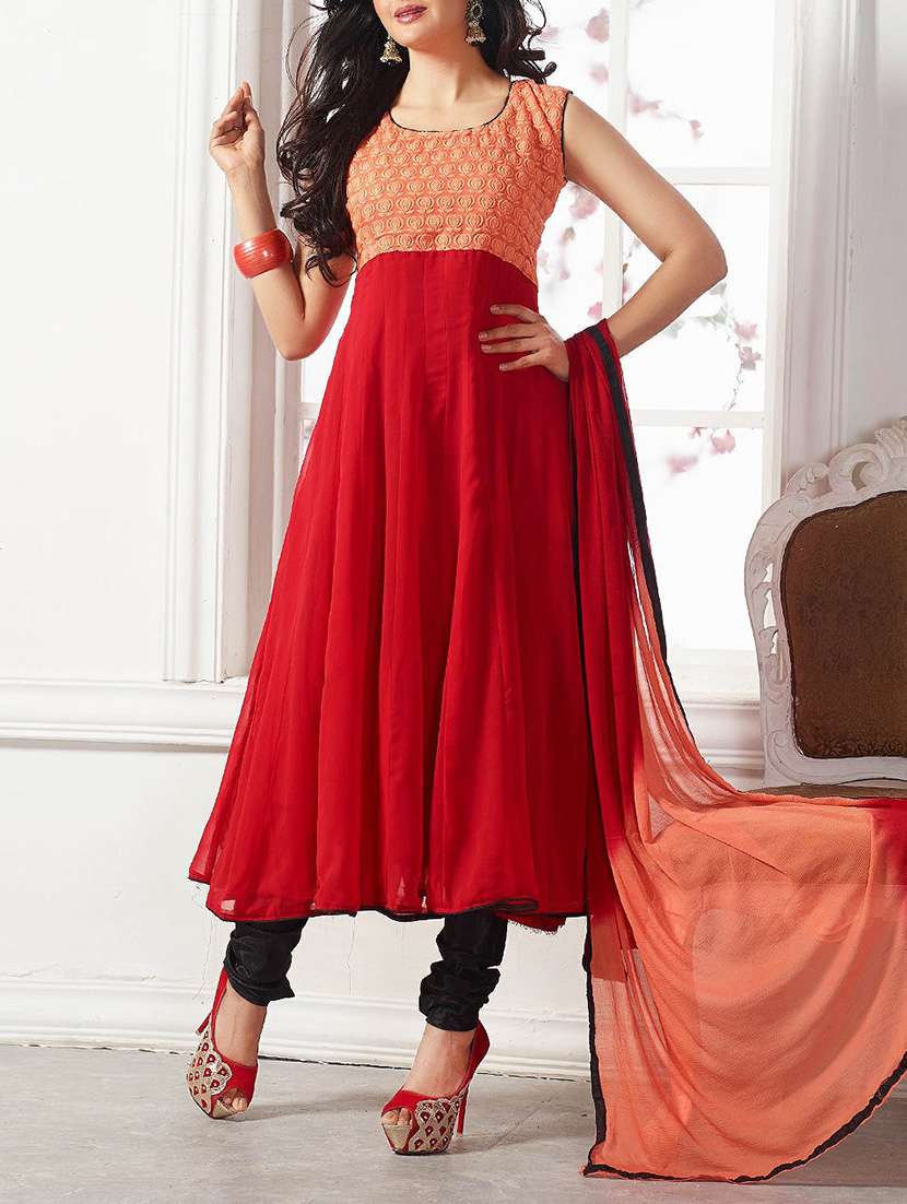 maroon georgette embroidered anarkali dress material - 13890489 - Zoom Image - 0