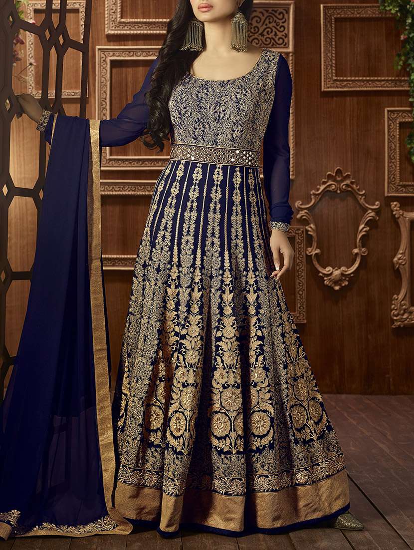 blue georgette anarkali semistitched suit
