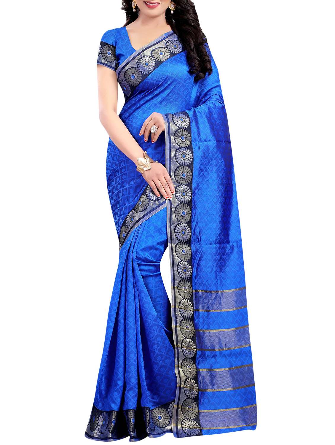 sky blue cotton silk woven saree with blouse