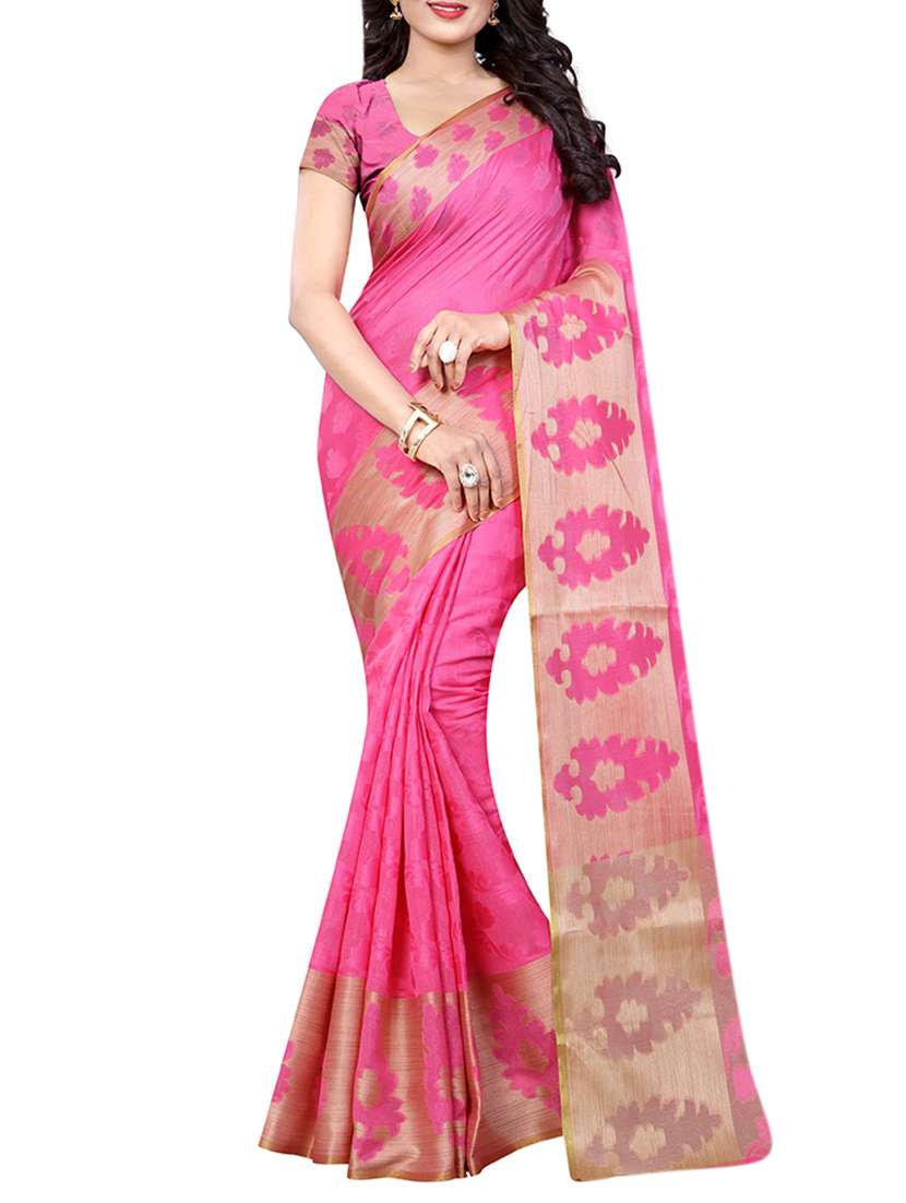 pink cotton silk woven saree with blouse