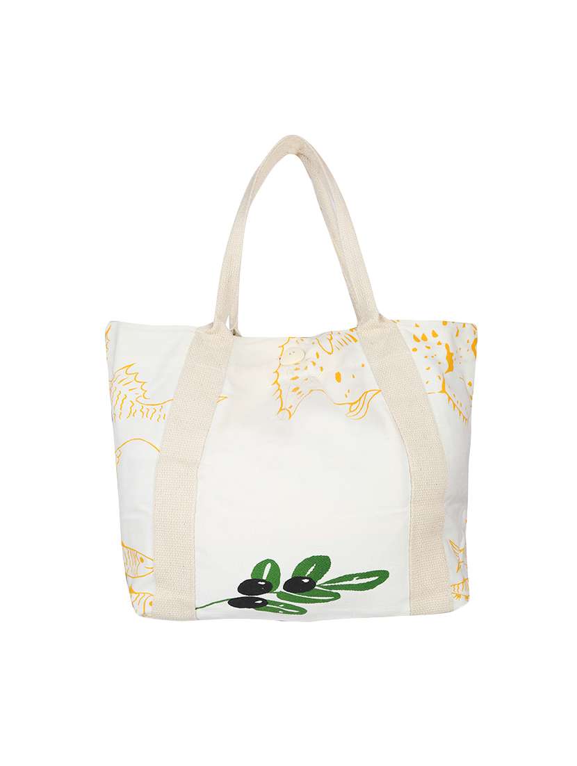 white canvas printed shopping bag