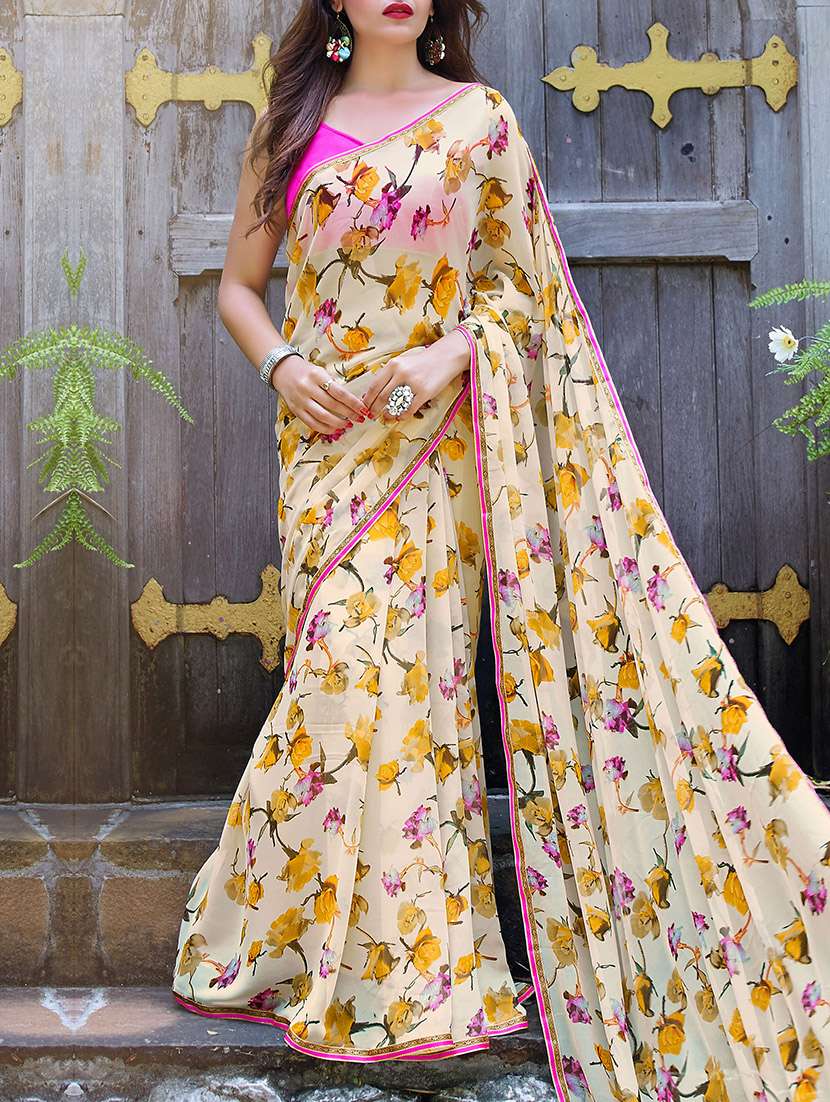 beige georgette printed saree