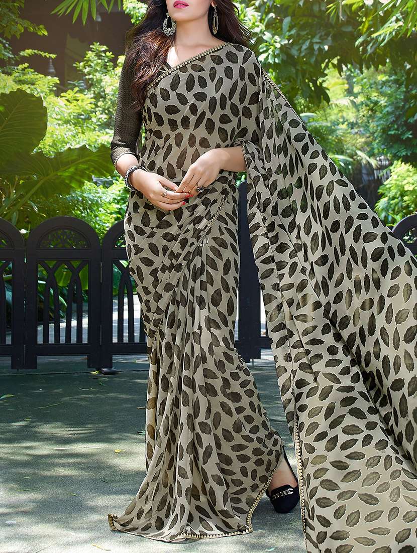 grey georgette printed saree