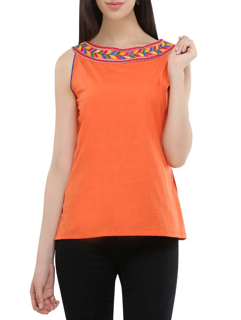 kaanchie nanggia orange cotton regular top