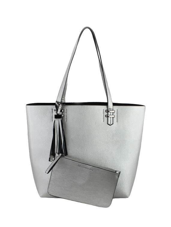 silver leatherette  regular handbag