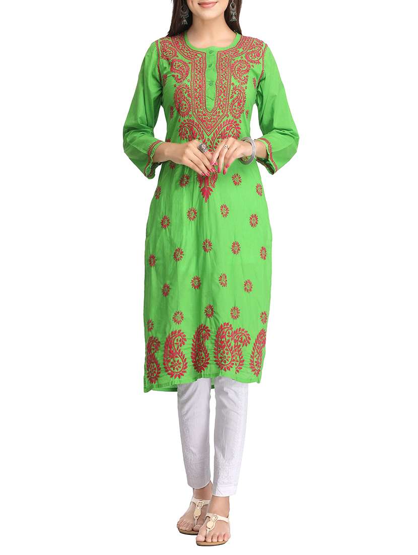ada green cotton straight kurta