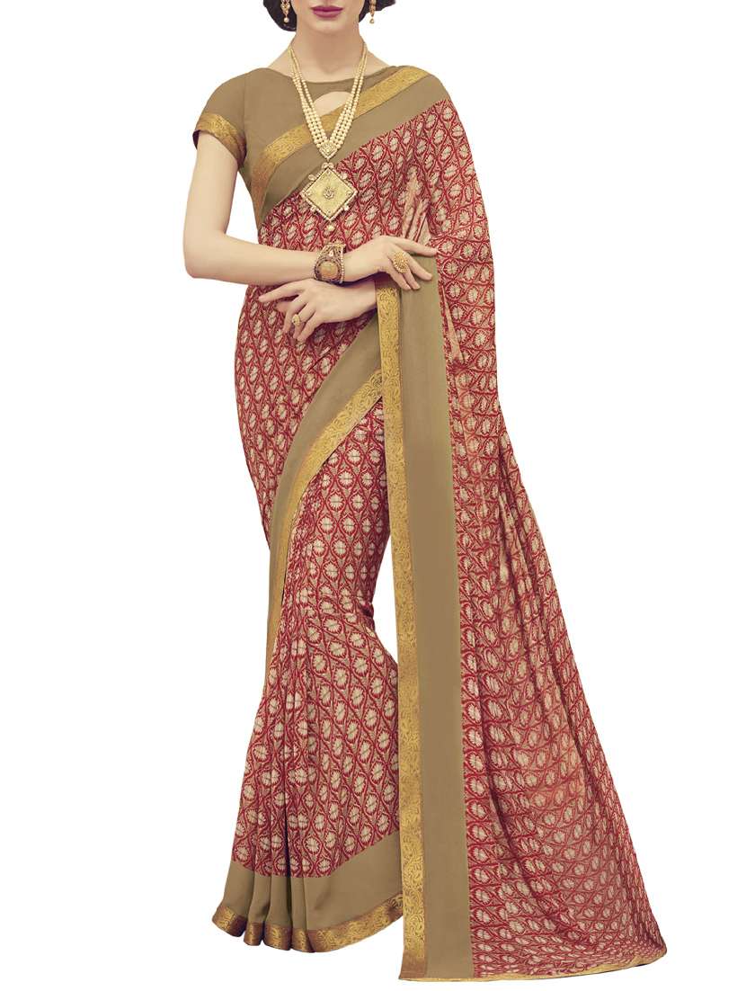 red printed georgette saree