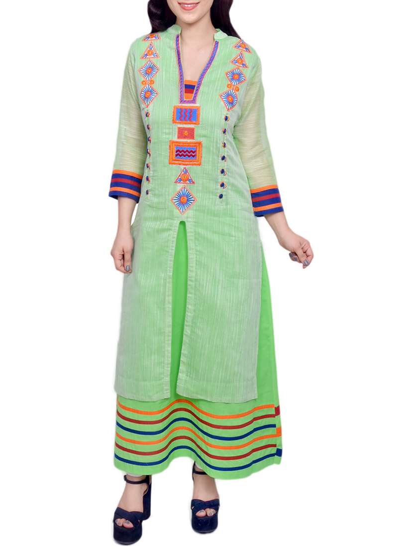 green chanderi layered kurta