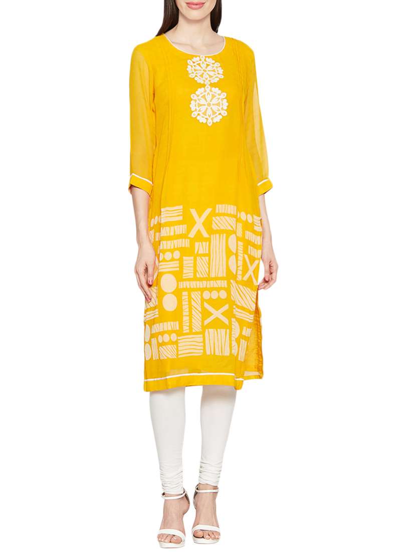 yellow chiffon straight kurta