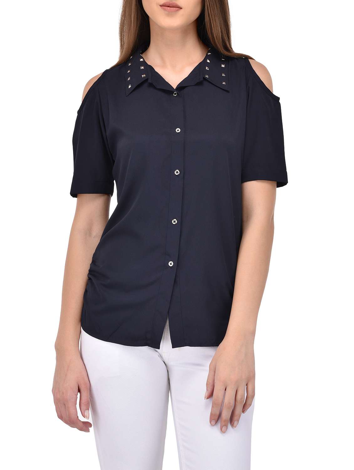 navy blue embellished regular shirt
