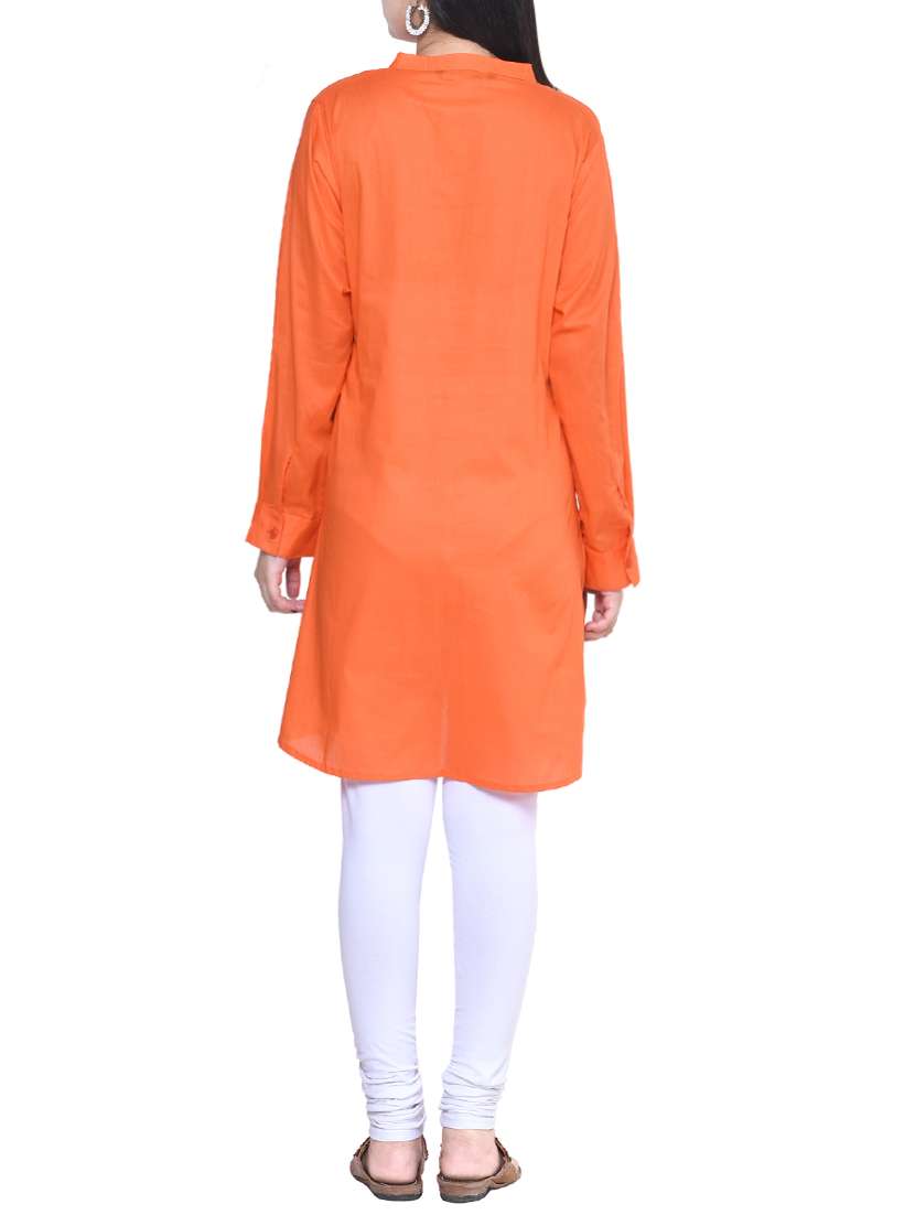 orange cotton straight kurta - 13916656 - Standard Image - 2
