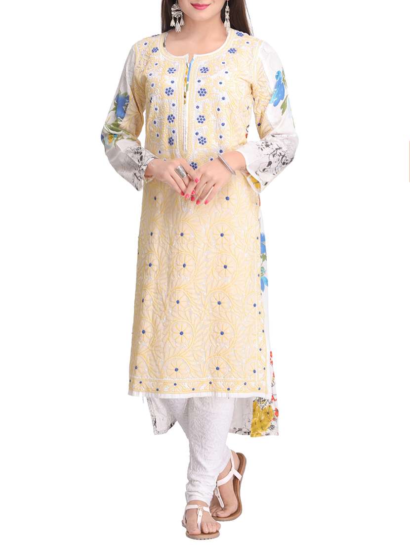 ada white cotton high-low kurta
