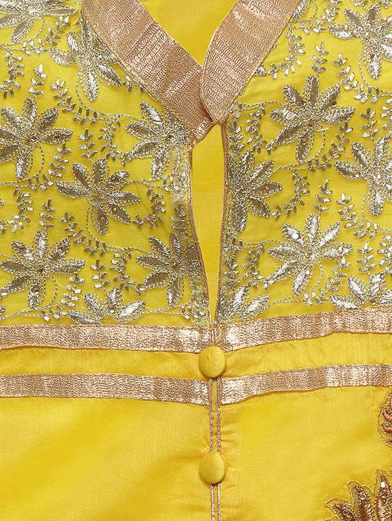 yellow chanderi cotton dress material - 13921103 - Standard Image - 2