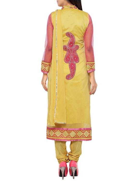 yellow chanderi cotton dress material - 13921114 -  Standard Image - 2