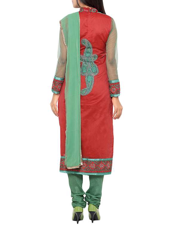 maroon chanderi cotton dress material - 13921115 -  Standard Image - 2