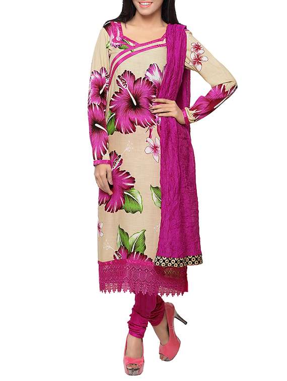 beige cambric cotton dress material - 13921118 - Zoom Image - 0
