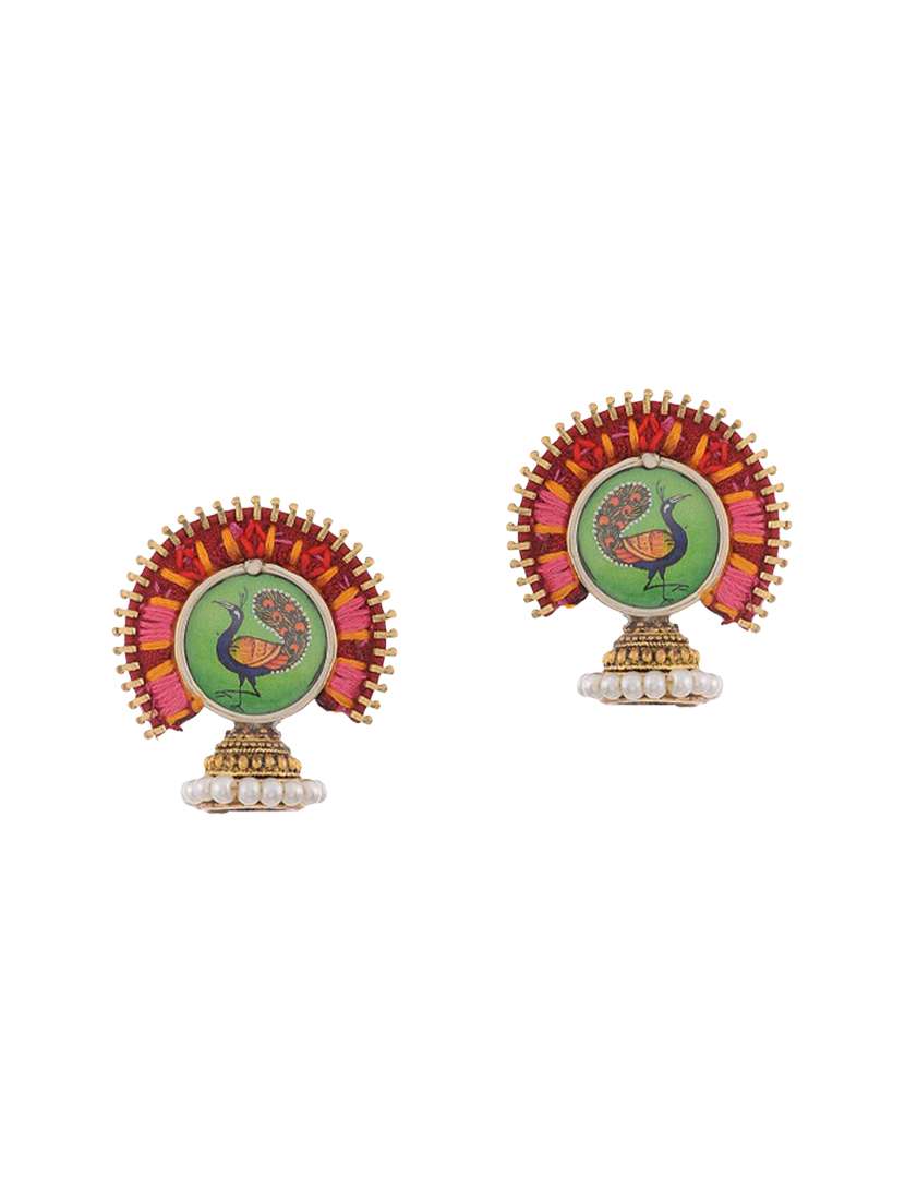 artistic embroidered jhumka- green peacock