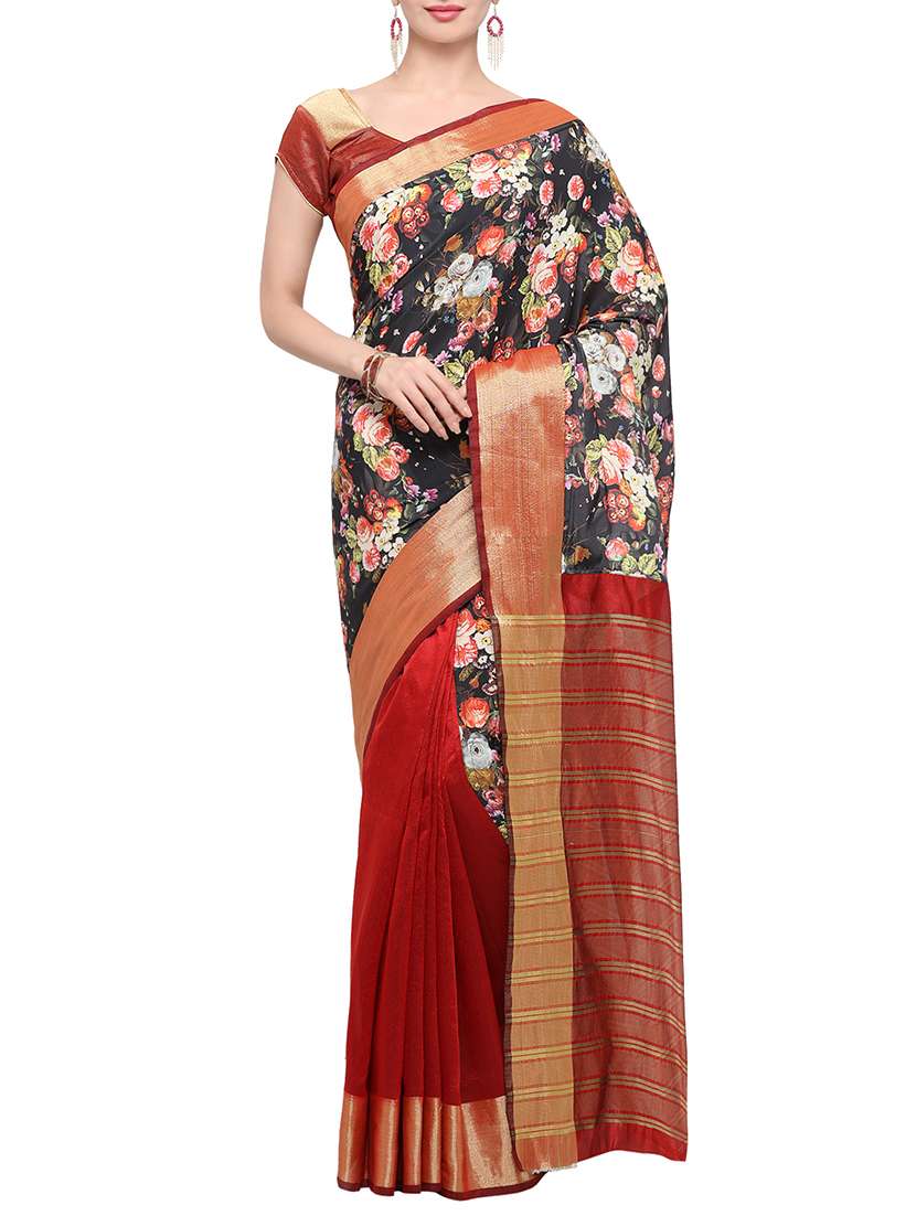 red organza half and half saree with blouse