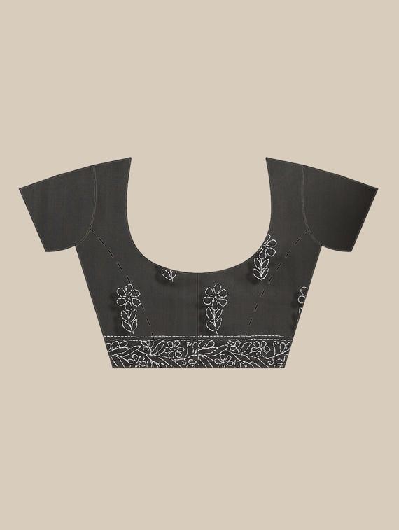 black georgette hand worked lucknowi chikankari saree with blouse - 13925110 - Standard Image - 2