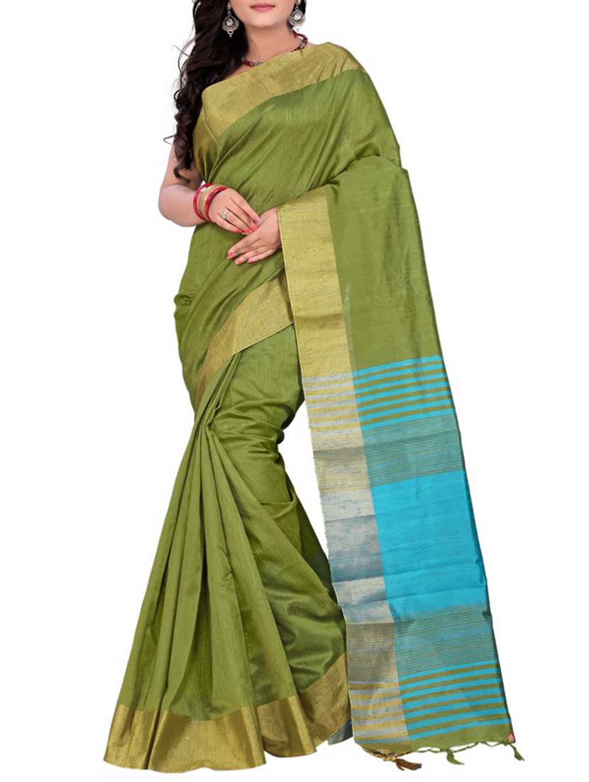 green silk bordered saree with blouse