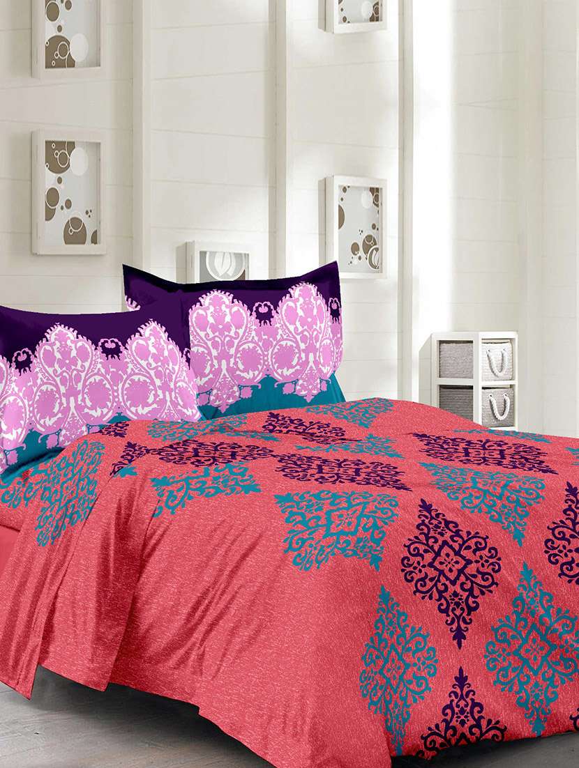 welhouse pink super soft cotton double bed sheet with 2 contrast pillow covers