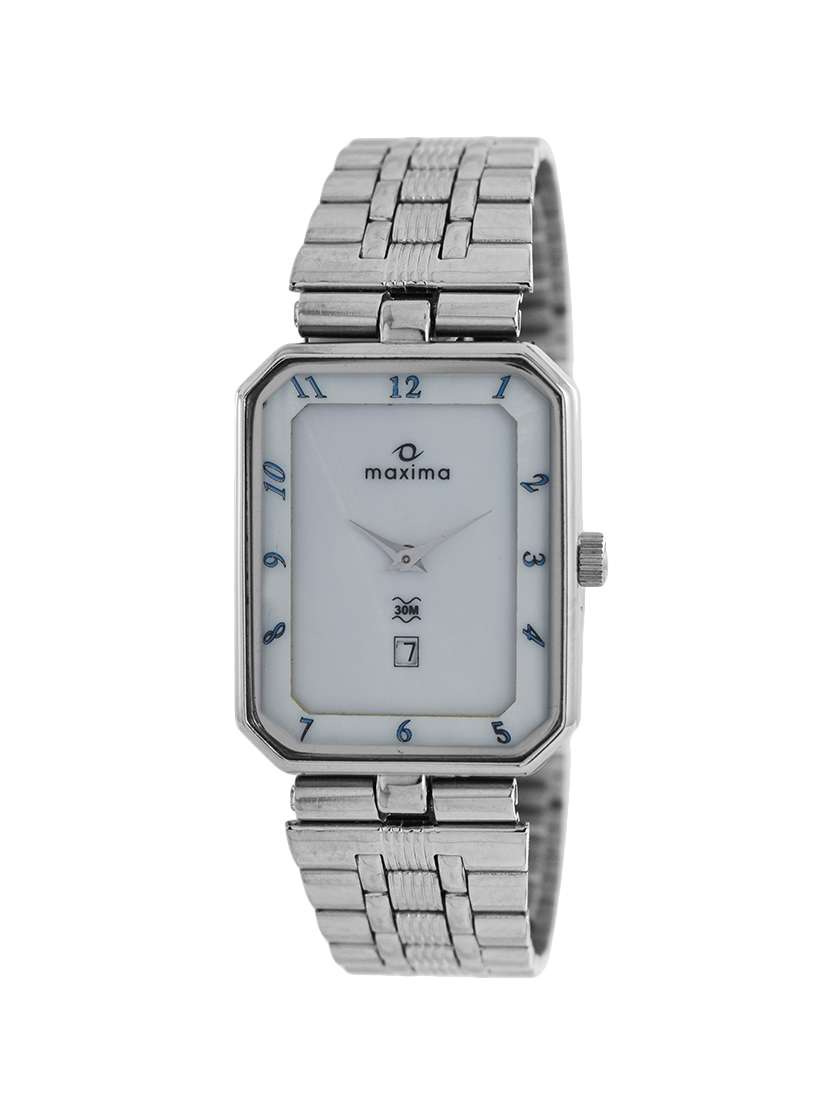 maxima white dial analog watch for men - 07365cmgi