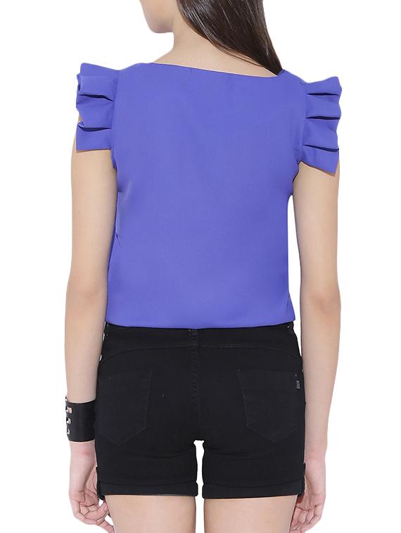 frill trim cap sleeved solid top - 13933673 - Standard Image - 2