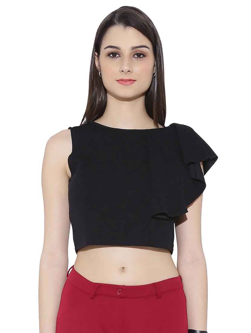 ruffle detail solid crop top - 13933674 -  Zoom Image - 0