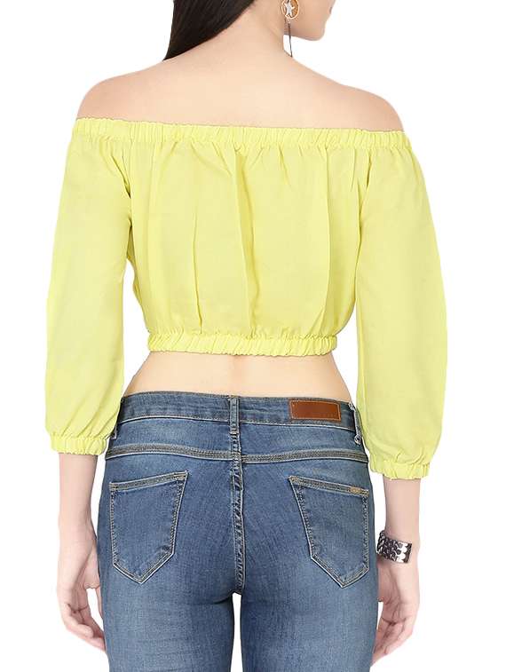 off shoulder solid crop top - 13933677 -  Standard Image - 2