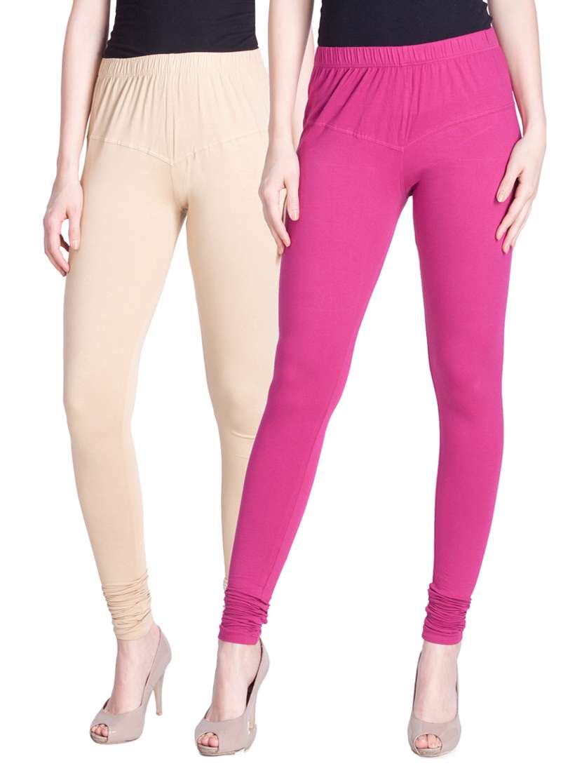 set of 2 multicolored cotton spandex leggings