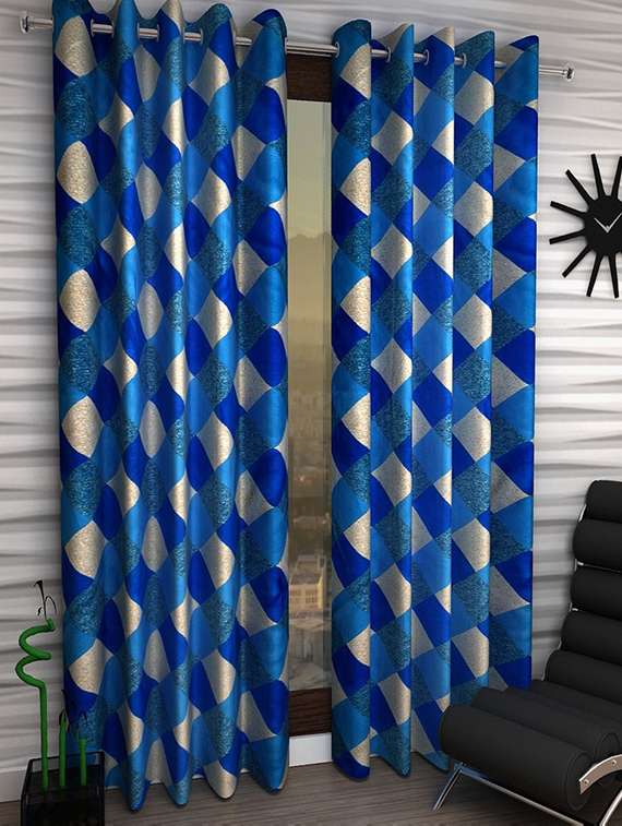 flossy blue polyester set of 2 door curtain