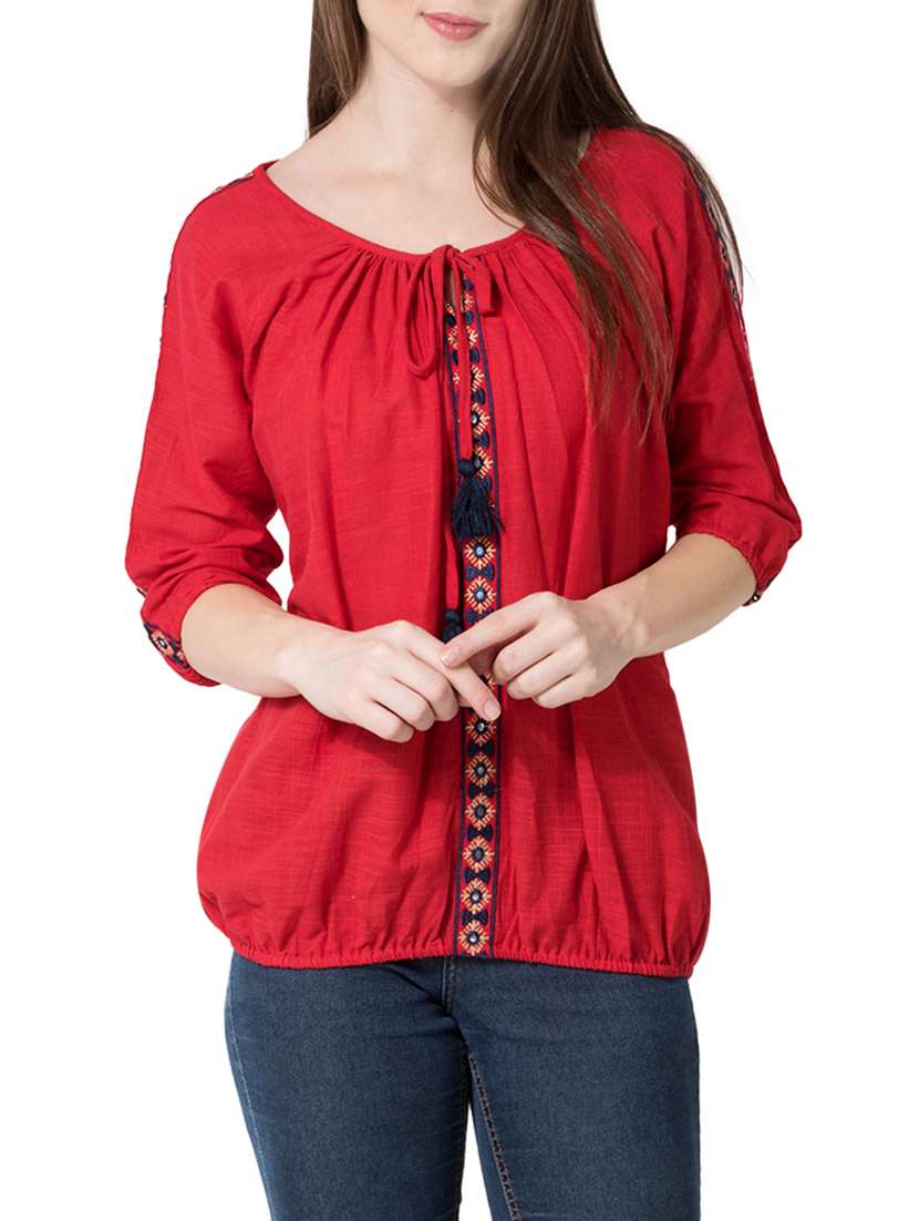 women's straight tie-up neck top