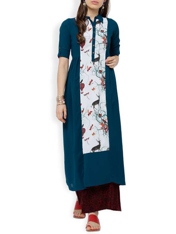 teal flared printed kurta