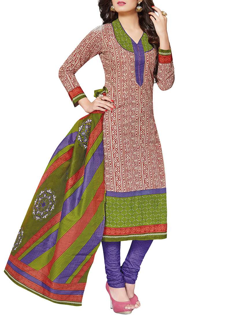 brown cotton churidaar suits unstitched suit