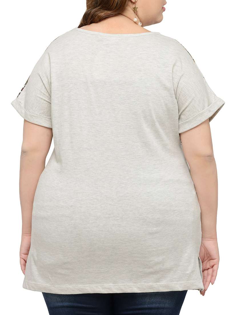 printed grey cotton plus tee - 13945602 - Standard Image - 2