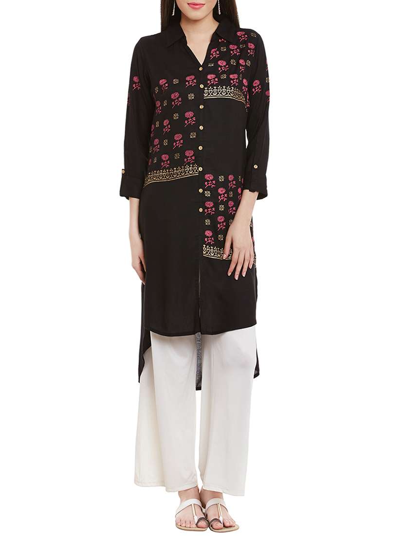 high-low block print kurta
