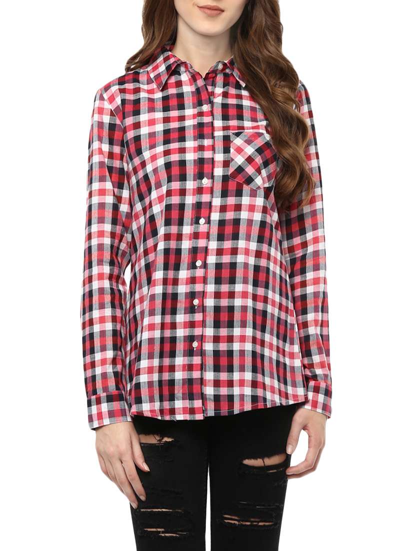 pink checkered cotton shirt
