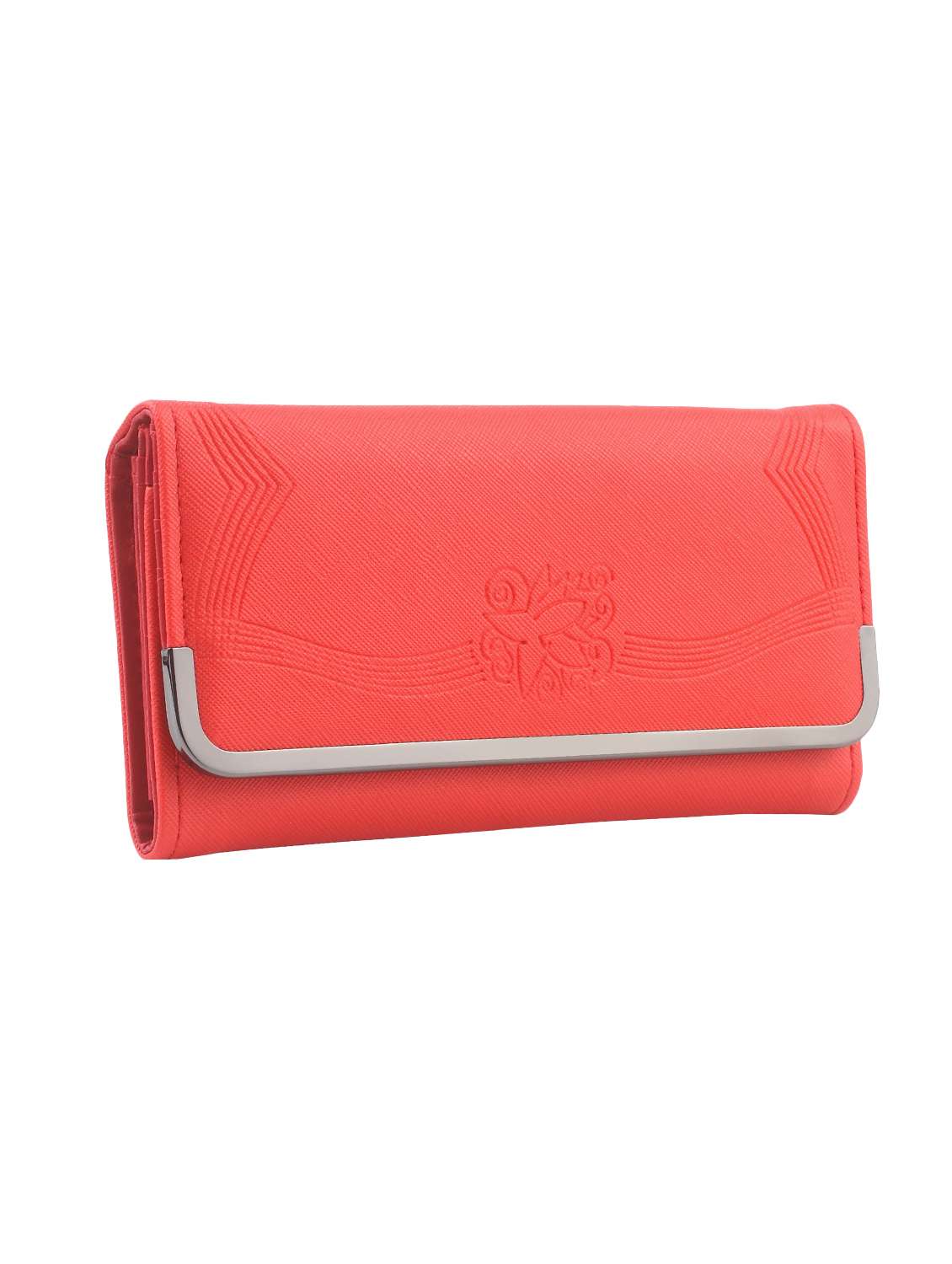 red leatherette clutch
