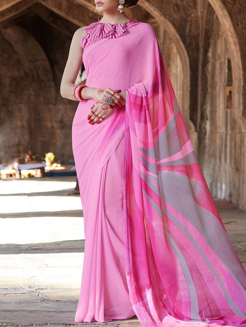 pink georgette printed saree