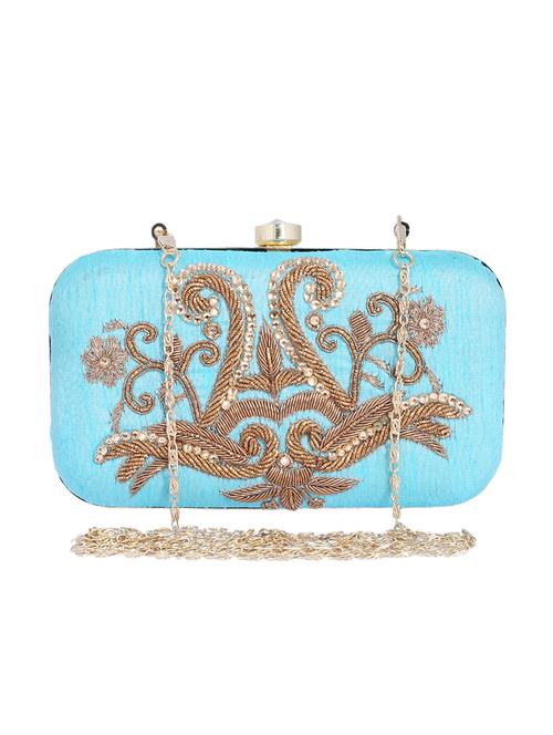 blue metal structured clutch - 13949079 - Standard Image - 0