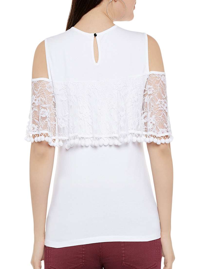 lace detail cold shoulder top  - 13950819 -  Standard Image - 2