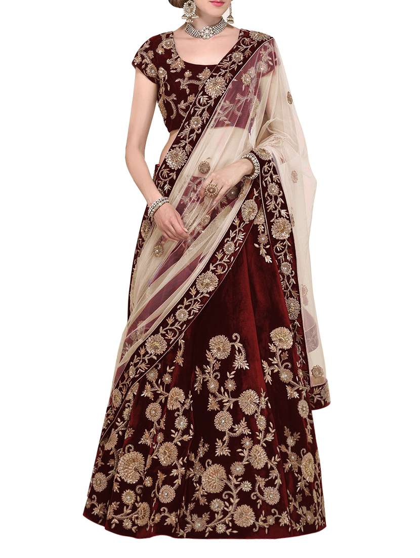 maroon panelled embroidered lehenga