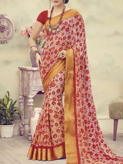 red printed faux georgette saree with blouse - 13953347 - Standard Image - 0